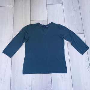 Blue Green 3/4 Quarter Sleeve Stretch Sweater